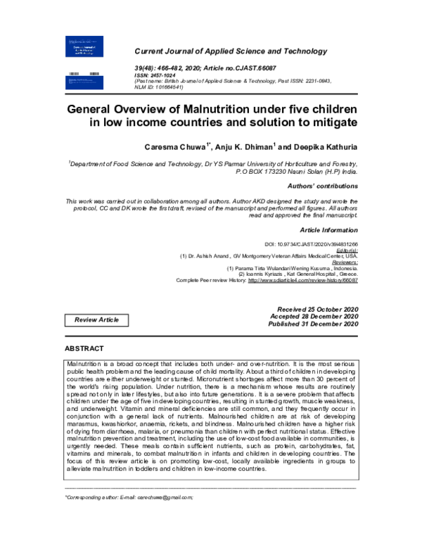 (PDF) General Overview of Malnutrition under five children in low ...