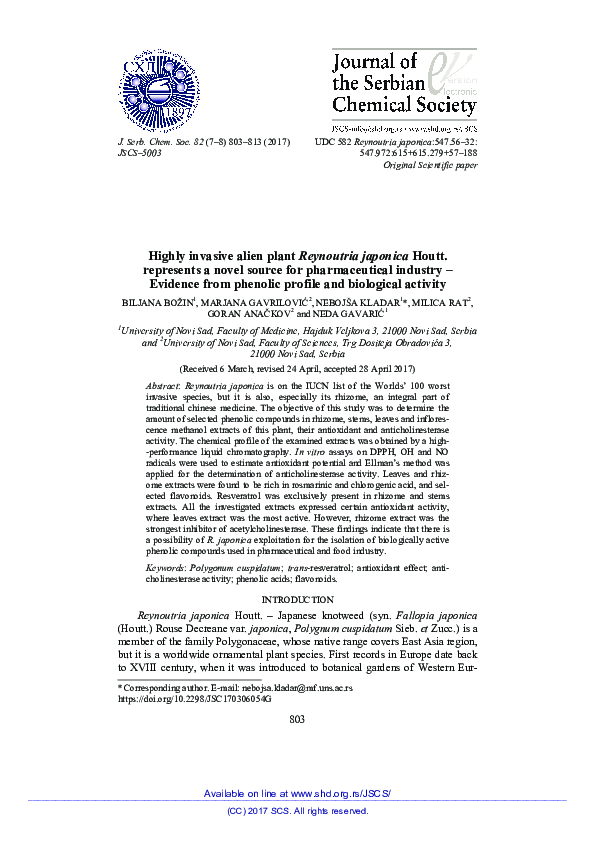 (PDF) Highly invasive alien plant Reynoutria japonica Houtt. represents ...