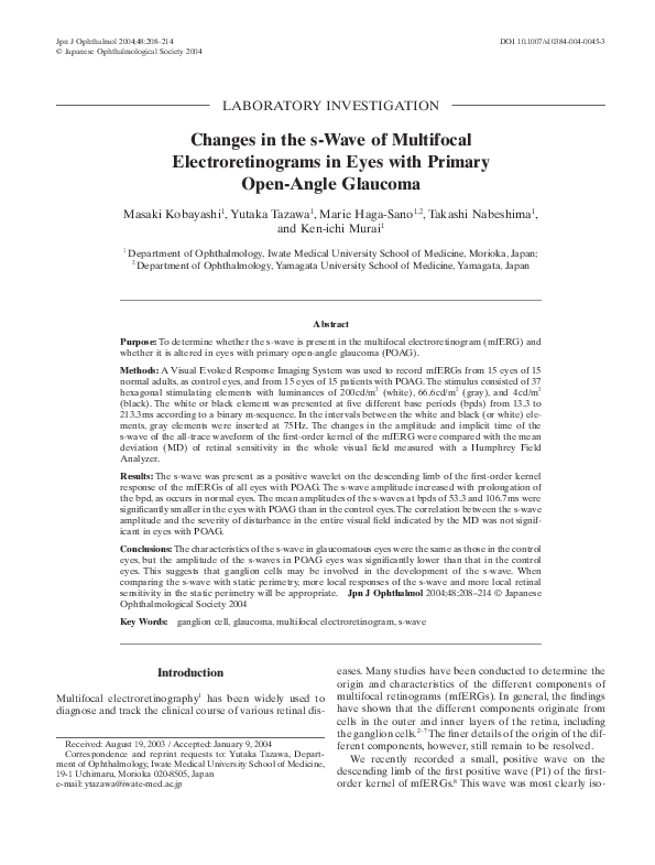 (PDF) Changes in the s-Wave of Multifocal Electroretinograms in Eyes ...