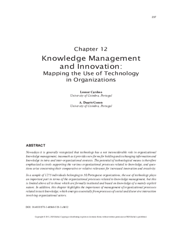 (PDF) Knowledge Management and Innovation