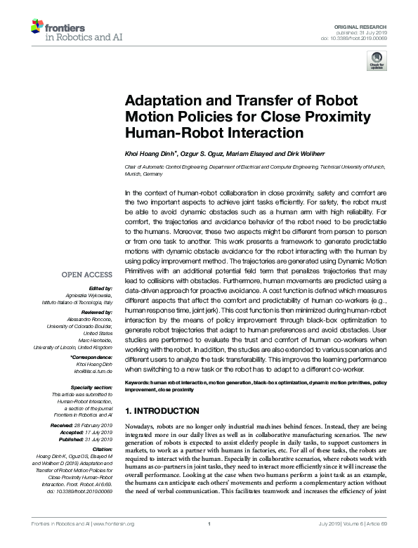 (PDF) Adaptation and Transfer of Robot Motion Policies for Close ...