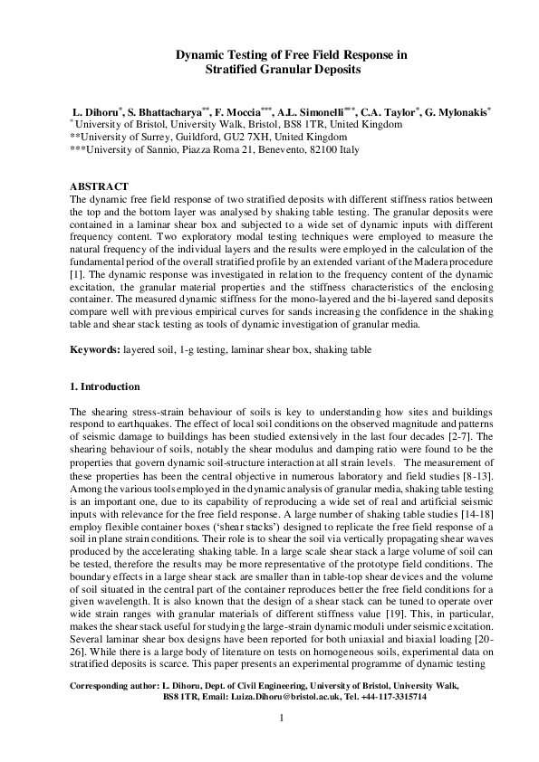 (PDF) Dynamic testing of free field response in stratified granular ...