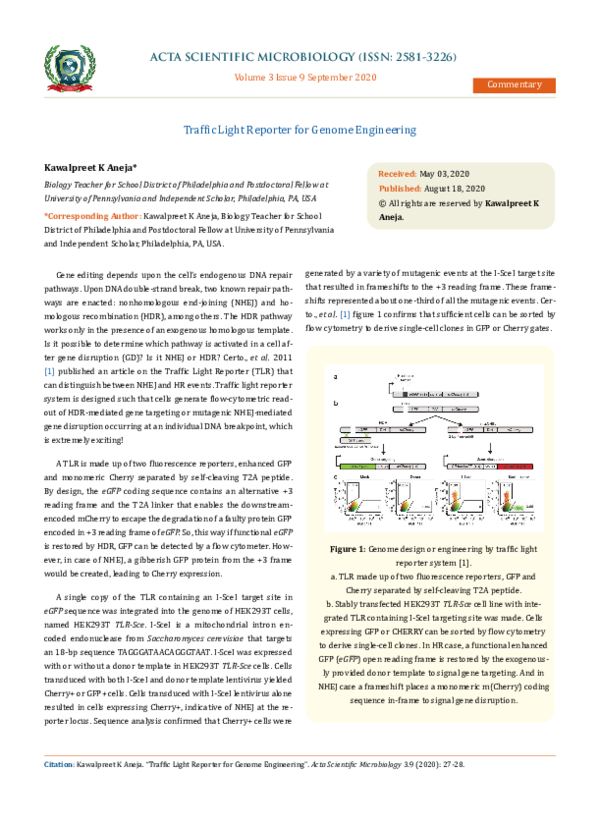 (PDF) Traffic Light Reporter for Genome Engineering Kawalpreet K