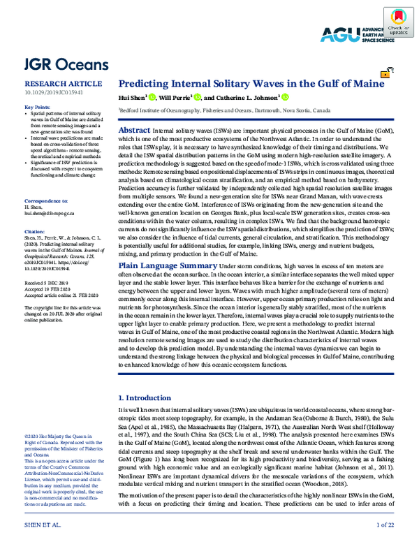 (PDF) Predicting internal solitary waves in the Gulf of Maine