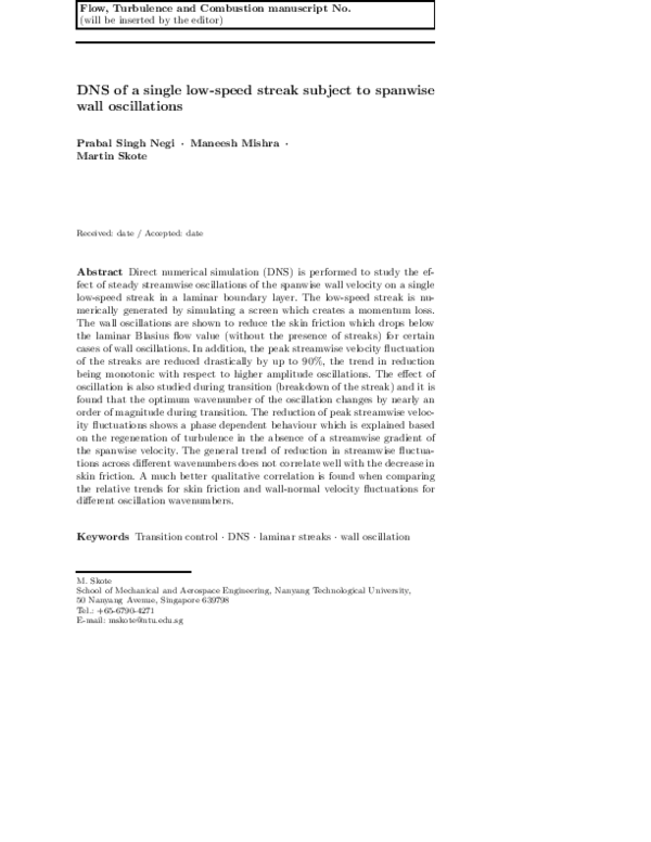 (PDF) DNS of a Single Low-Speed Streak Subject to Spanwise Wall ...