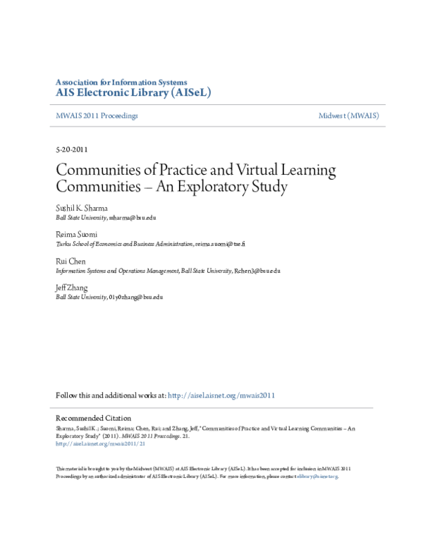 (PDF) Communities of Practice and Virtual Learning Communities – An ...