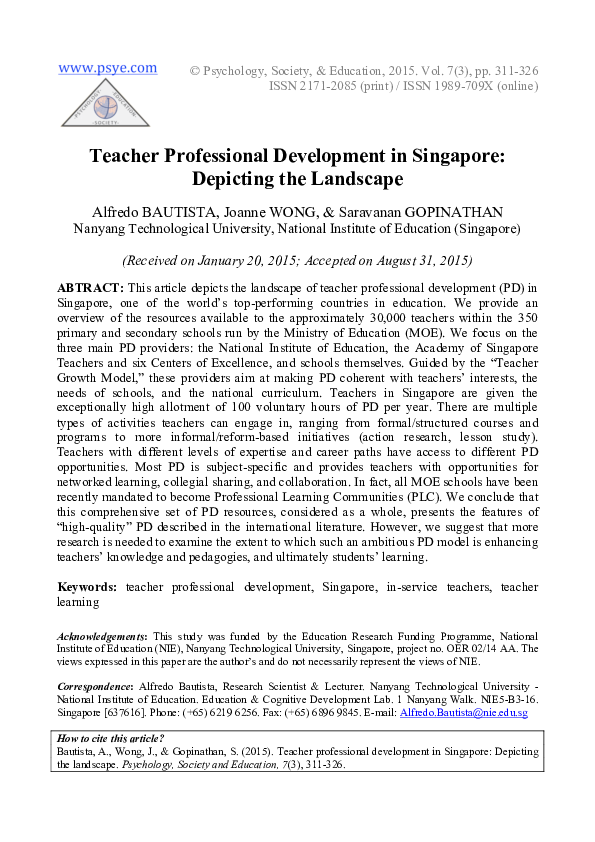 Pdf Teacher Professional Development In Singapore Depicting The
