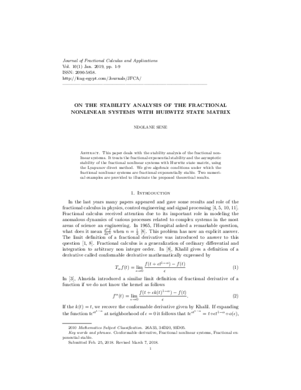 (PDF) On the Stability Analysis of the Fractional Nonlinear Systems ...
