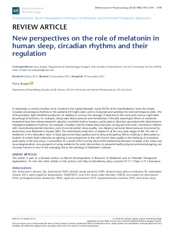 (PDF) New perspectives on the role of melatonin in human sleep ...