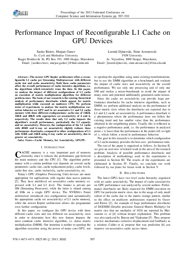 (PDF) Performance Impact of Reconfigurable L1 Cache on GPU Devices