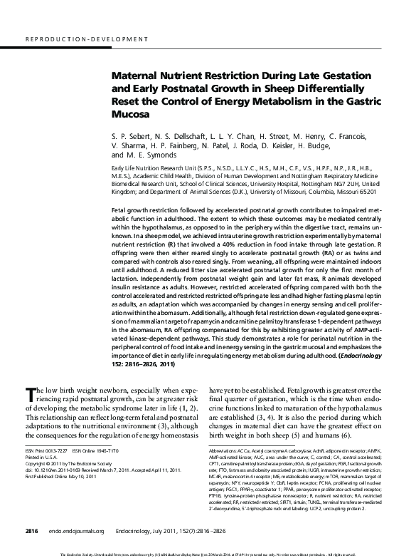 (PDF) Maternal Nutrient Restriction During Late Gestation and Early ...