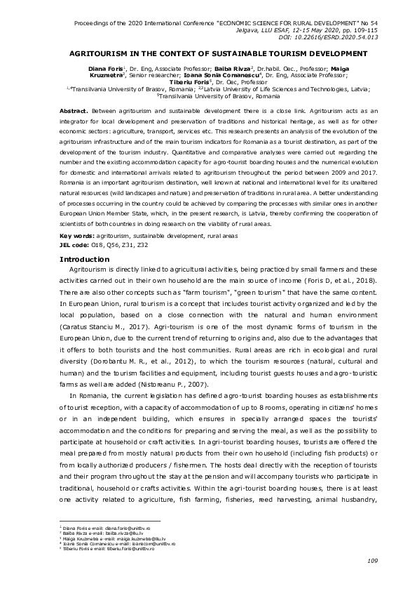 (PDF) Agritourism in the context of sustainable tourism development