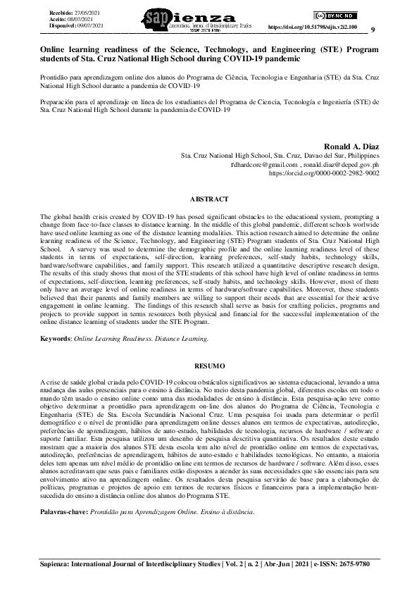 (PDF) Online learning readiness of the Science, Technology, and ...