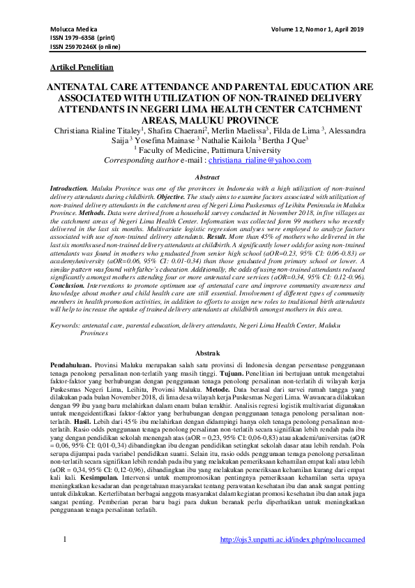 (PDF) Antenatal Care Attendance and Parental Education Are Associated ...