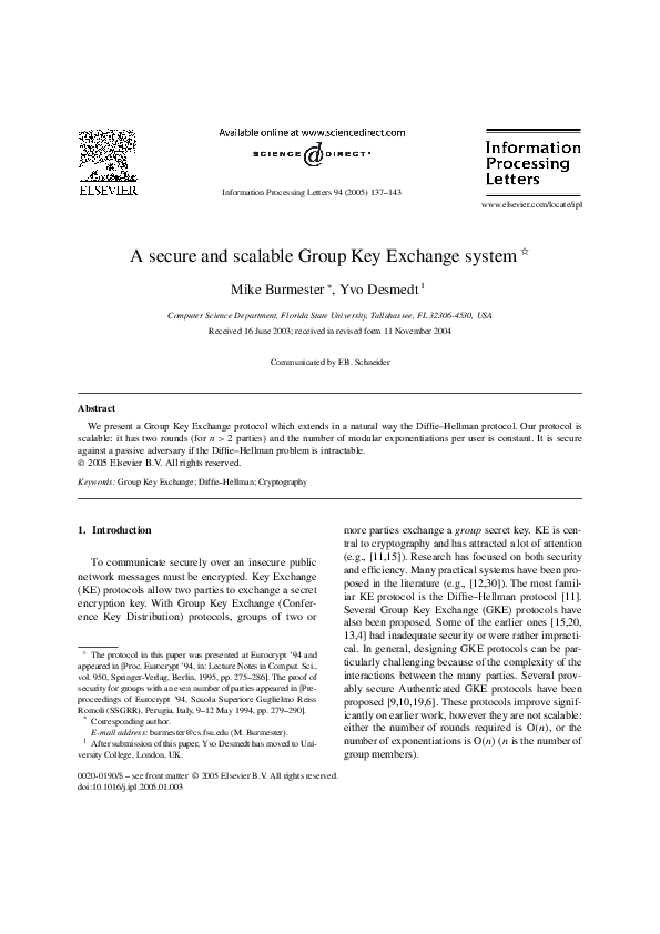 (PDF) A secure and scalable Group Key Exchange system