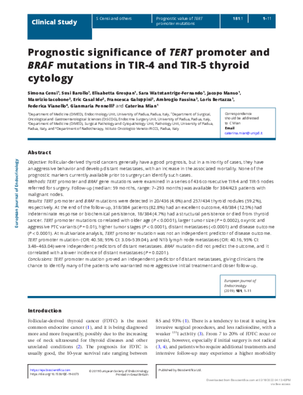 (PDF) Prognostic Significance of Tert Promoter and Braf Mutations in ...