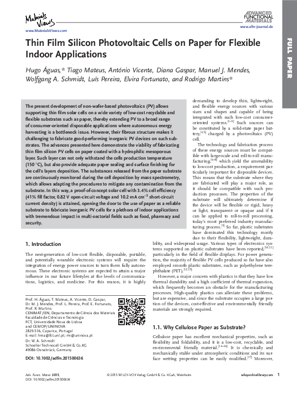 (PDF) Thin Film Silicon Photovoltaic Cells on Paper for Flexible Indoor ...