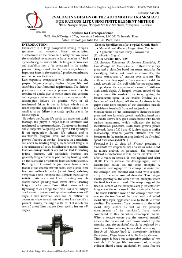 (PDF) Evaluating Design of the Automotive Crankshaft for Fatigue Life ...
