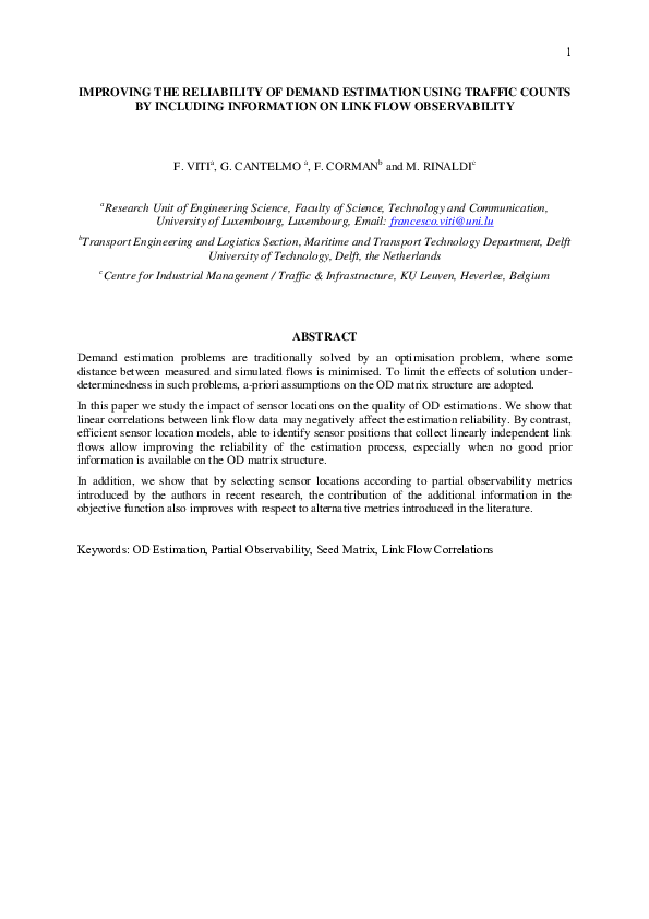 (PDF) Improving the reliability of demand estimation using traffic ...