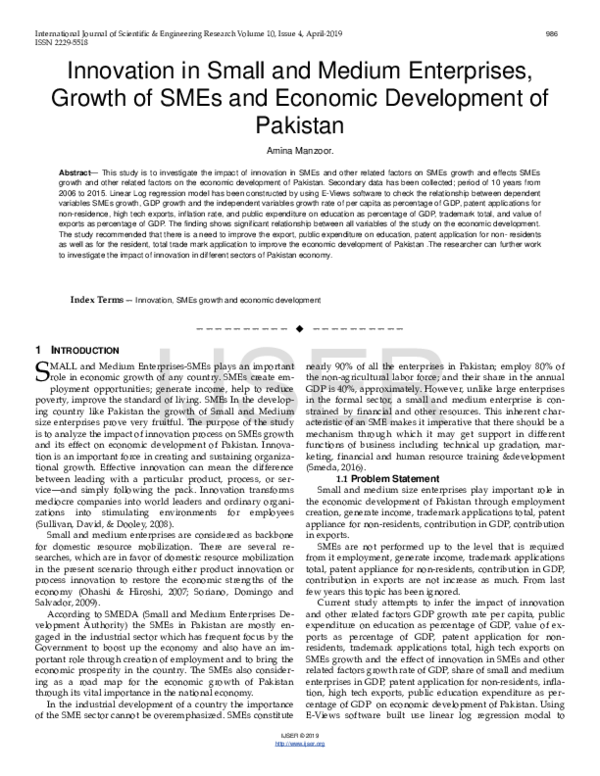 (PDF) Innovation in Small and Medium Enterprises, Growth of SMEs and ...