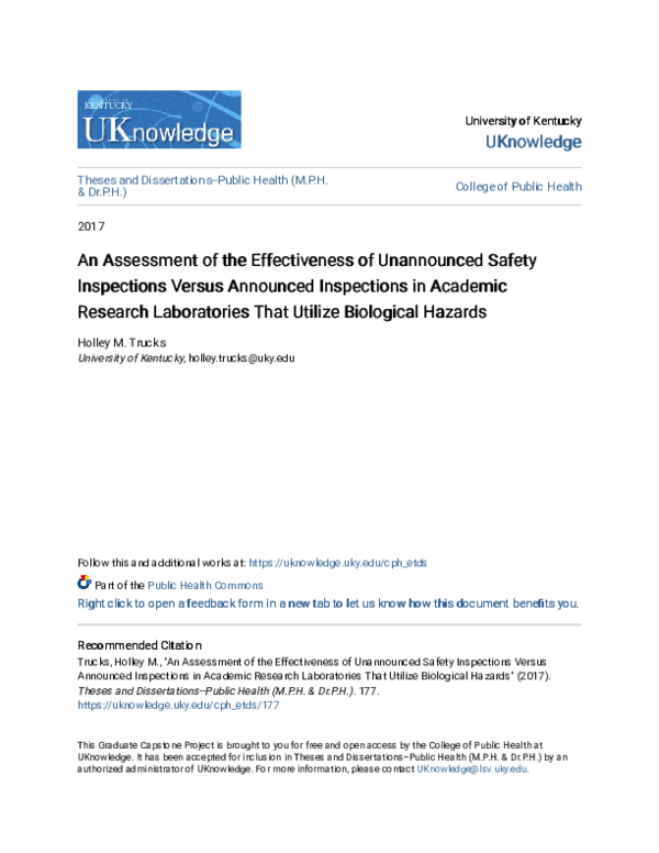 (PDF) An Assessment of the Effectiveness of Unannounced Safety ...