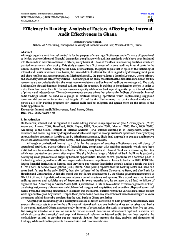 (PDF) Efficiency in Banking: Analysis of Factors Affecting the Internal ...