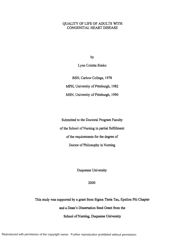 (PDF) Quality of Life of Adults with Congenital Heart Disease