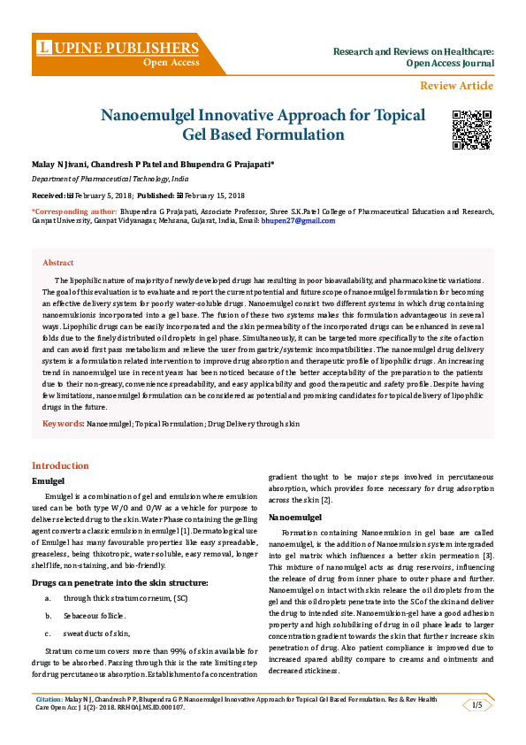 (PDF) Nanoemulgel Innovative Approach for Topical