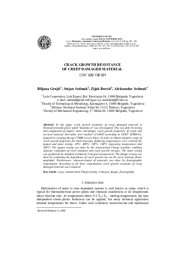 (PDF) Crack Growth Resistance of Creep Damaged Material
