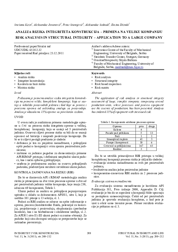 (PDF) Analiza Rizika Integriteta Konstrukcija-Primena Na Veliku ...