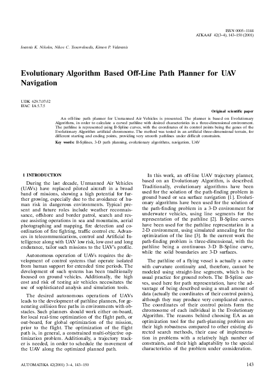 (PDF) Evolutionary algorithm based off-line path planner for UAV navigation