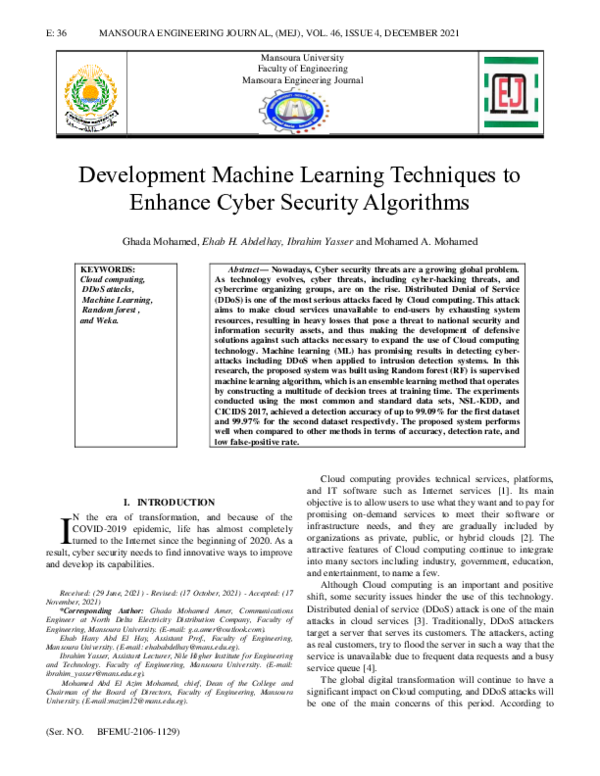 (PDF) Development Machine Learning Techniques to Enhance Cyber Security ...