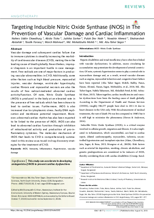 (PDF) Targeting inducible Nitric Oxide Synthase (iNOS) in the ...