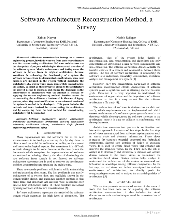 (PDF) Software Architecture Reconstruction Method, a Survey