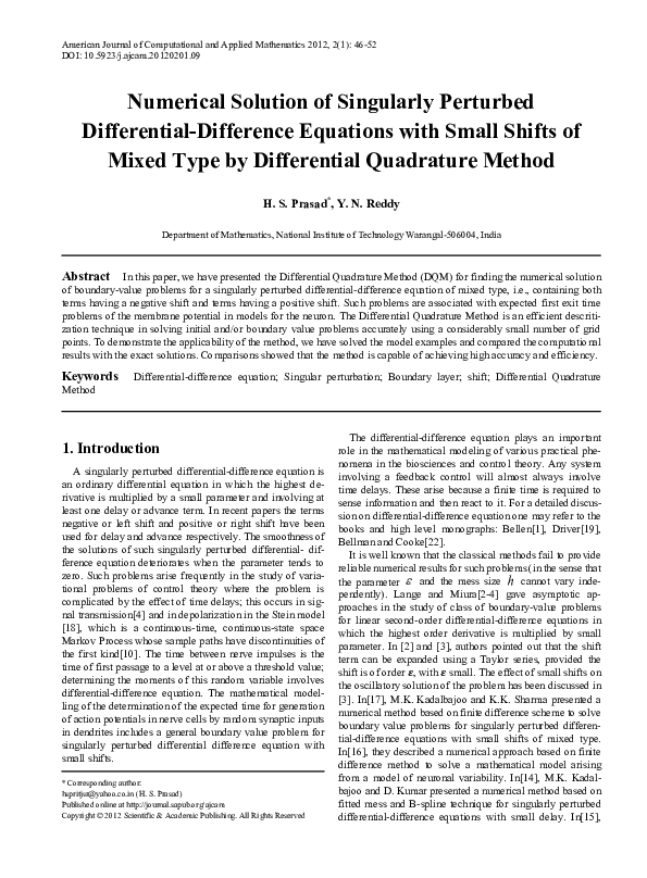 (PDF) The numerical solution of the singularly perturbed differential ...
