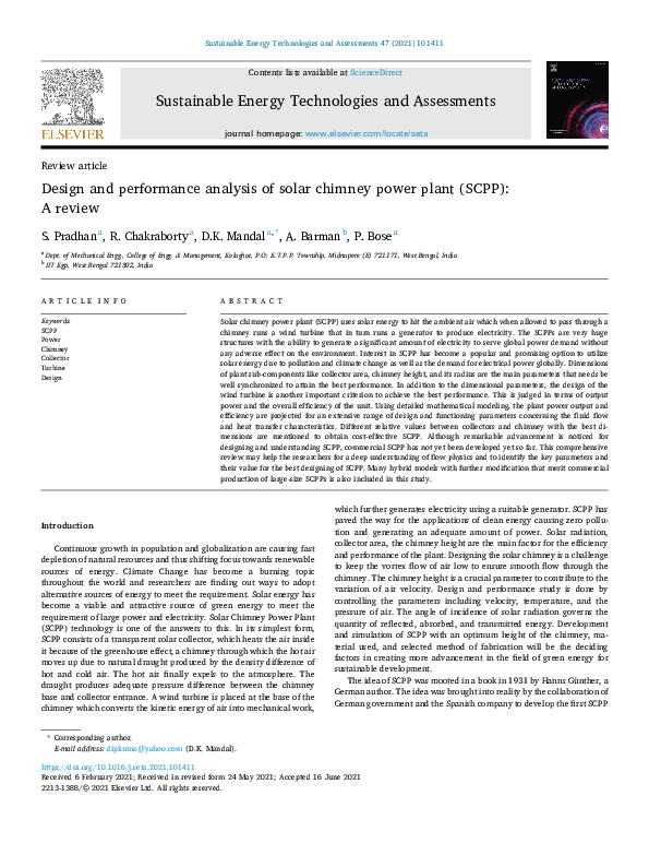 (PDF) Design and performance analysis of solar chimney power plant ...
