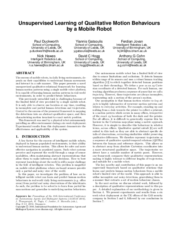 (PDF) Unsupervised Learning of Qualitative Motion Behaviours by a ...