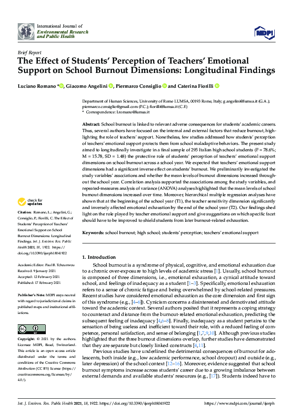 (PDF) The Effect of Students' Perception of Teachers' Emotional Support ...