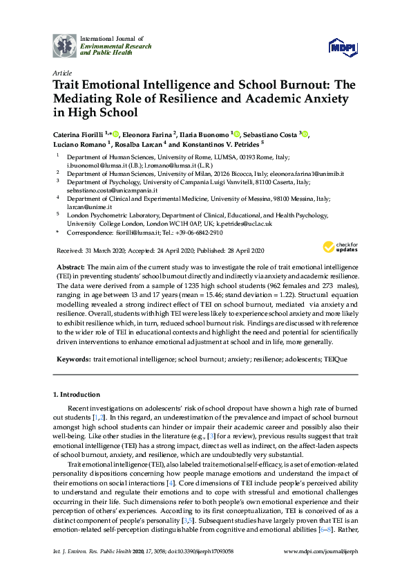 (PDF) Trait Emotional Intelligence and School Burnout: The Mediating ...