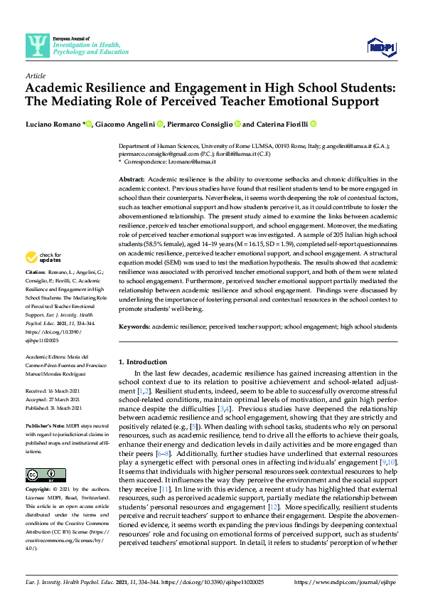 (PDF) Academic Resilience and Engagement in High School Students: The ...