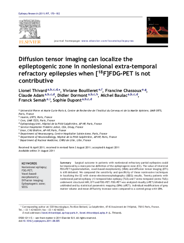 (PDF) Diffusion tensor imaging can localize the epileptogenic zone in ...