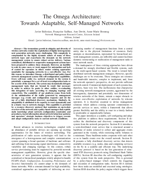 (PDF) The Omega Architecture: Towards Adaptable, Self-Managed Networks