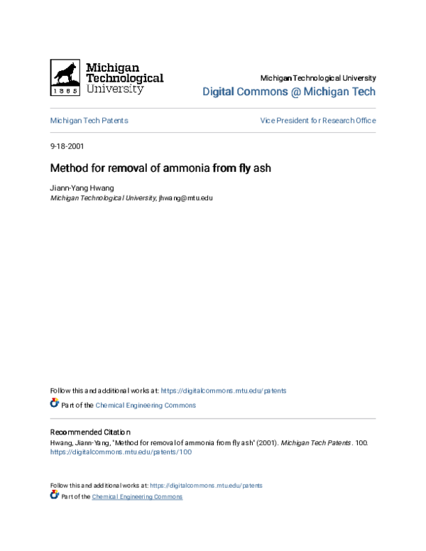(PDF) Method for removal of ammonia from fly ash
