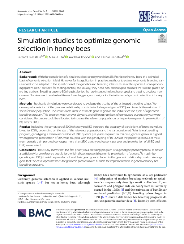 (PDF) Simulation studies to optimize genomic selection in honey bees