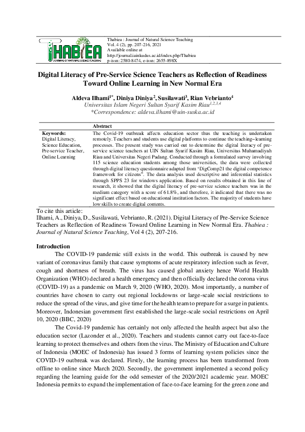 (PDF) Digital Literacy of Pre-Service Science Teachers as Reflection of ...