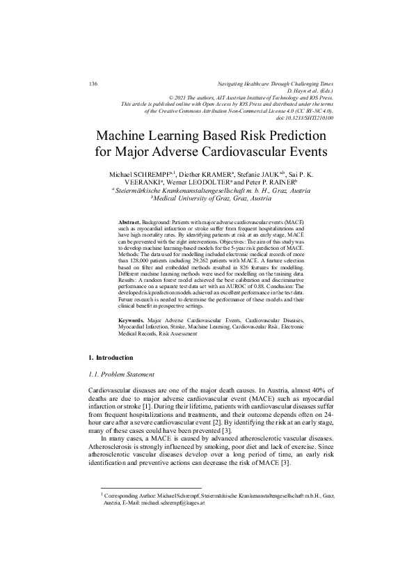 (PDF) Machine Learning Based Risk Prediction for Major Adverse ...