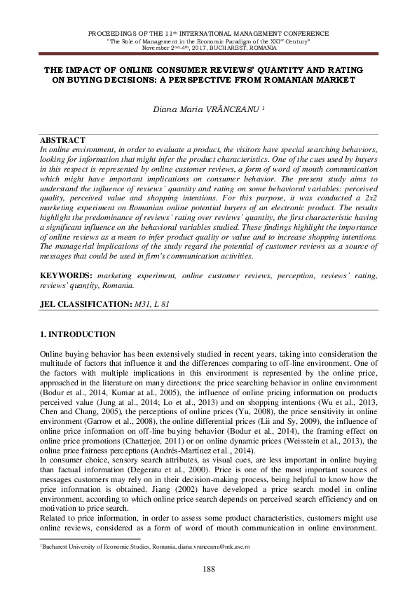 (PDF) The Impact Of Online Consumer Reviews’ Quantity And Rating On ...