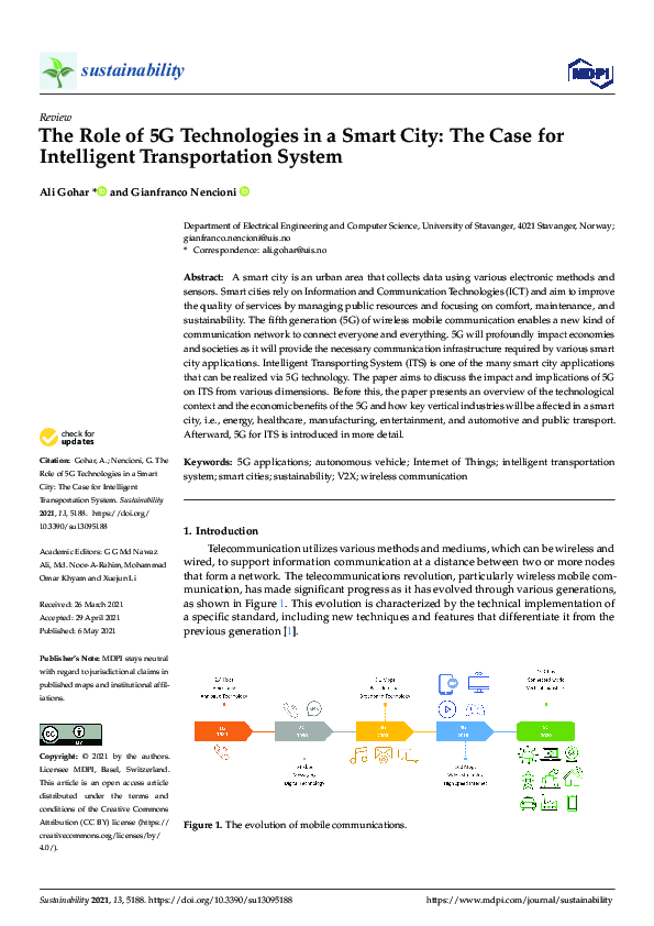 (PDF) The Role of 5G Technologies in a Smart City: The Case for ...