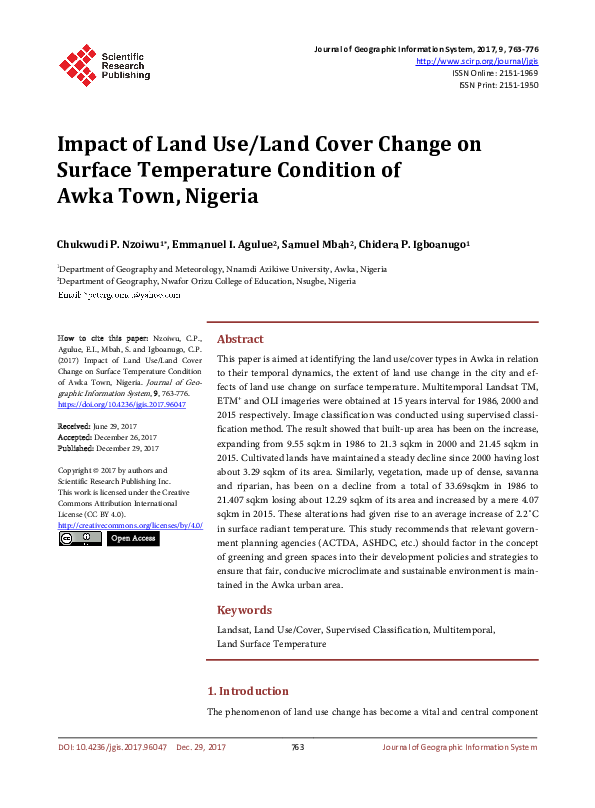 (PDF) Impact of Land Use/Land Cover Change on Surface Temperature ...