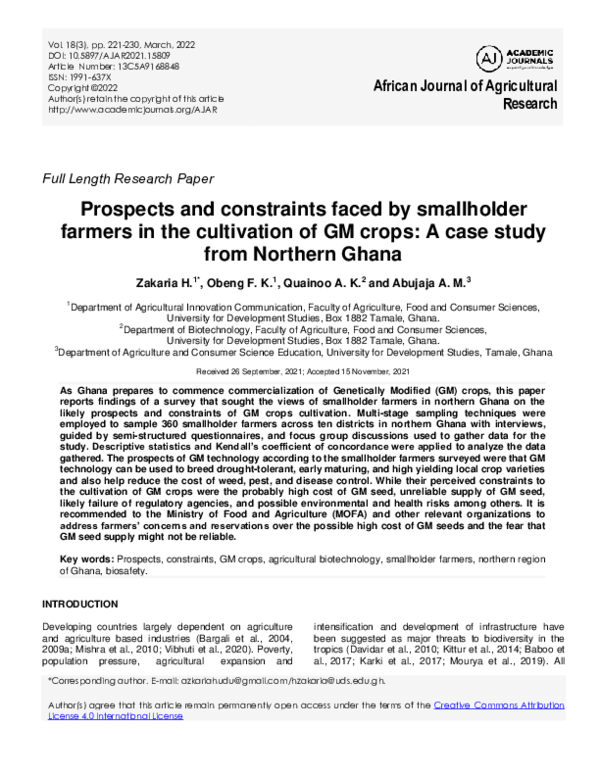 (PDF) Prospects and constraints faced by smallholder farmers in the ...